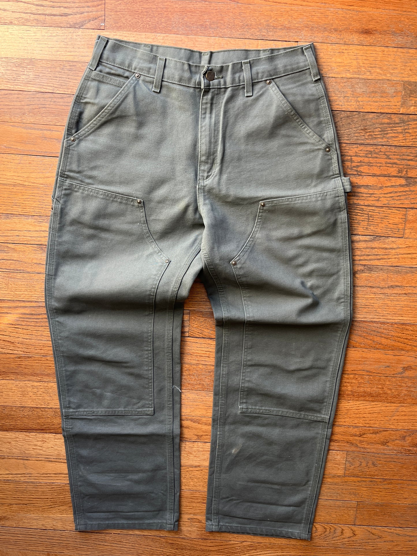 Faded Olive Green Carhartt Double Knee Pants - 31 x 29.5