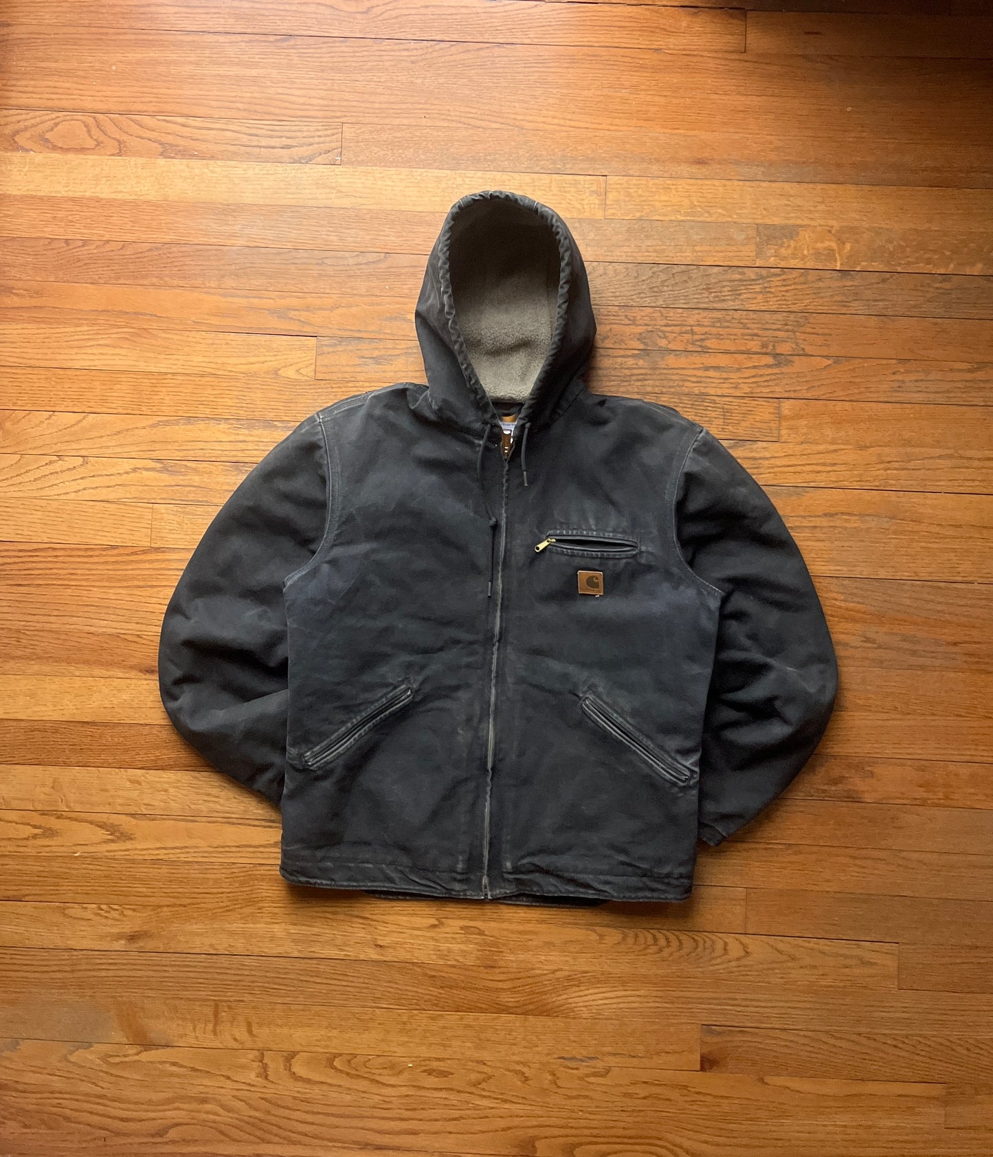 Faded Black Carhartt Sherpa Lined Jacket - Medium