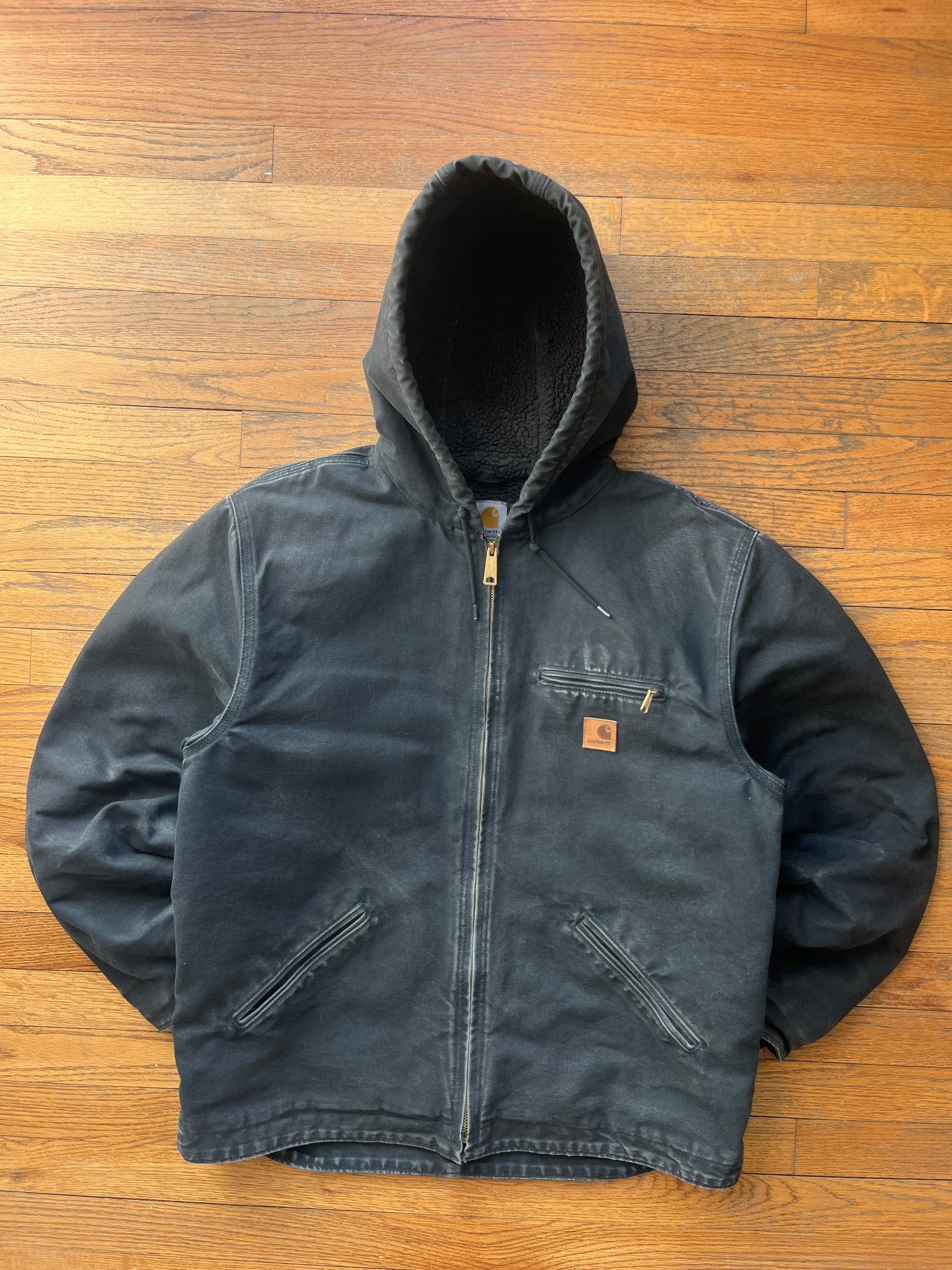 Faded Black Carhartt Sherpa Lined Jacket - Large