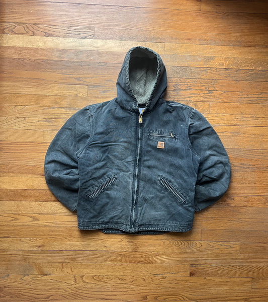 褪色黑色 Carhartt Sherpa 衬里夹克 - 中号宽松款