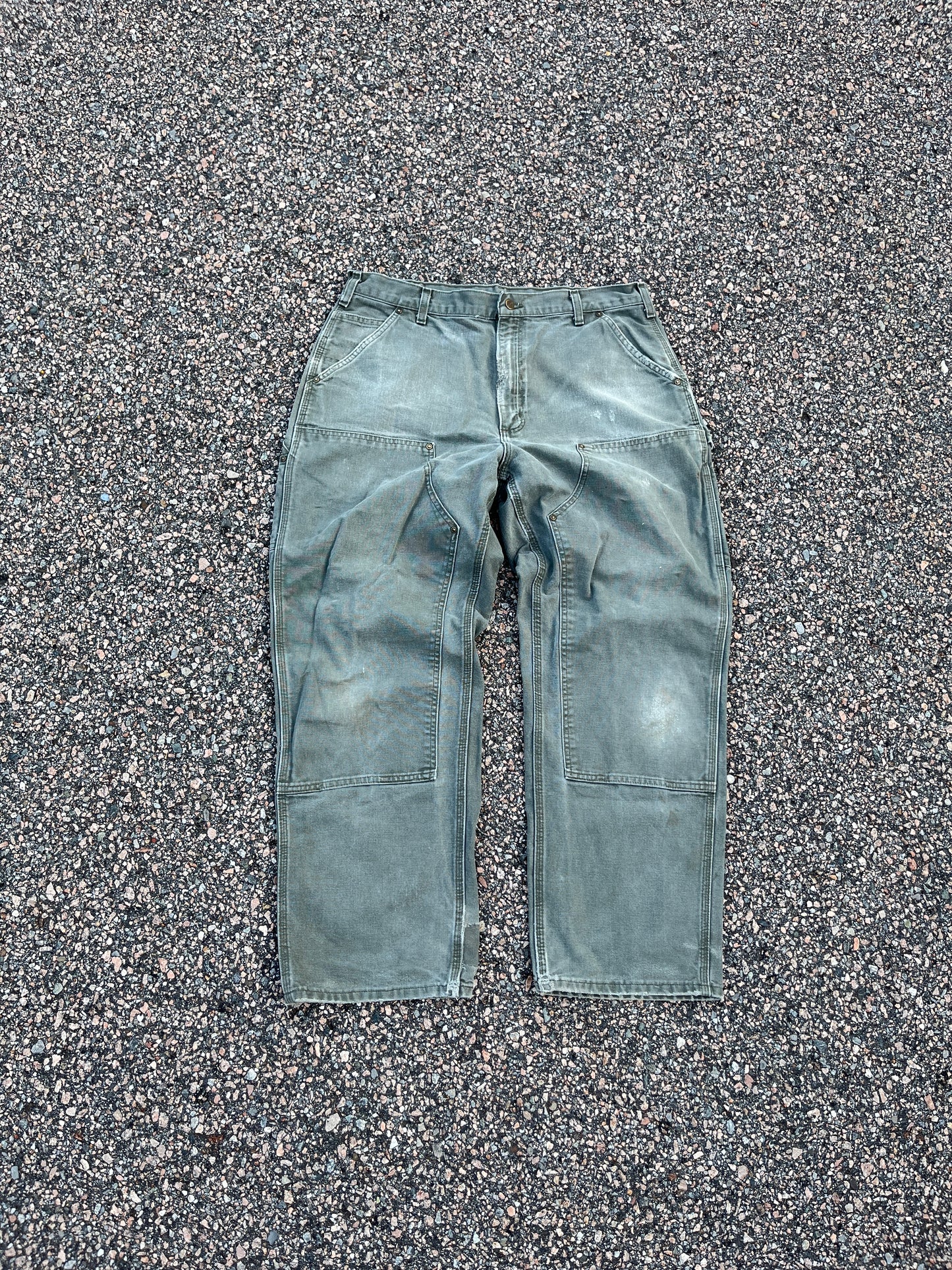 Faded Olive Green Carhartt Double Knee Pants - 36 x 29