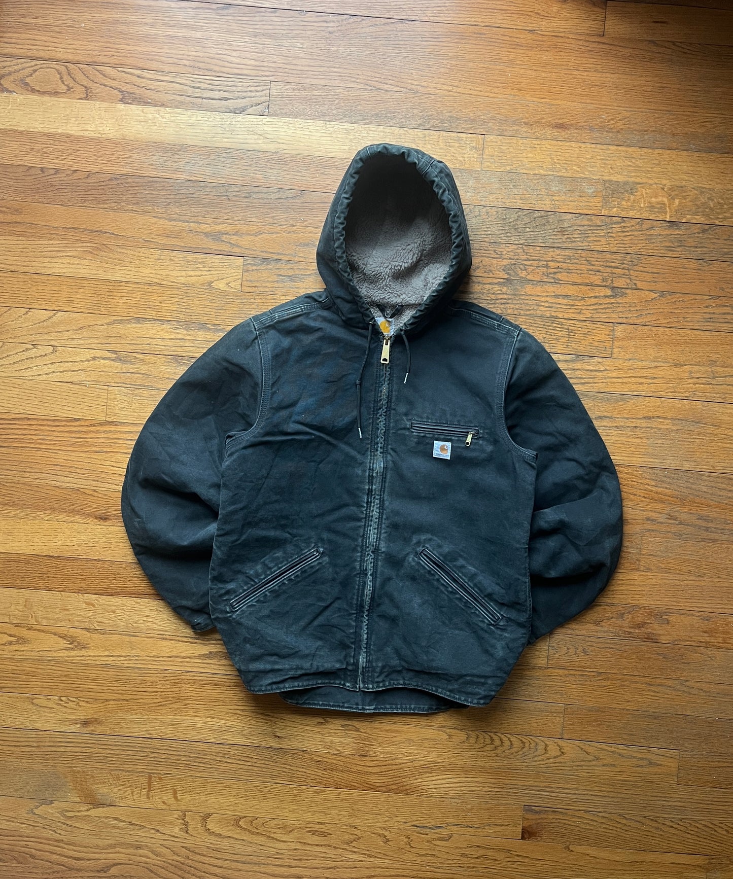 Faded Black Carhartt Sherpa Lined Jacket - Fits S-M