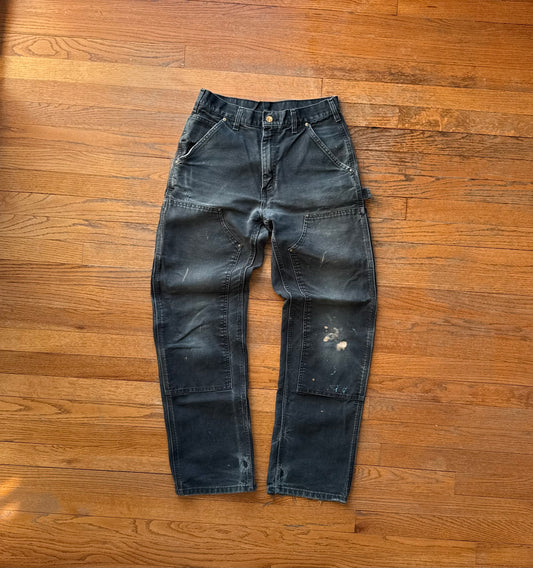 Faded Black Carhartt Double Knee Pants - 28 x 30