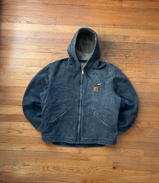 Faded Black Carhartt Sherpa Lined Jacket - Boxy L-XL