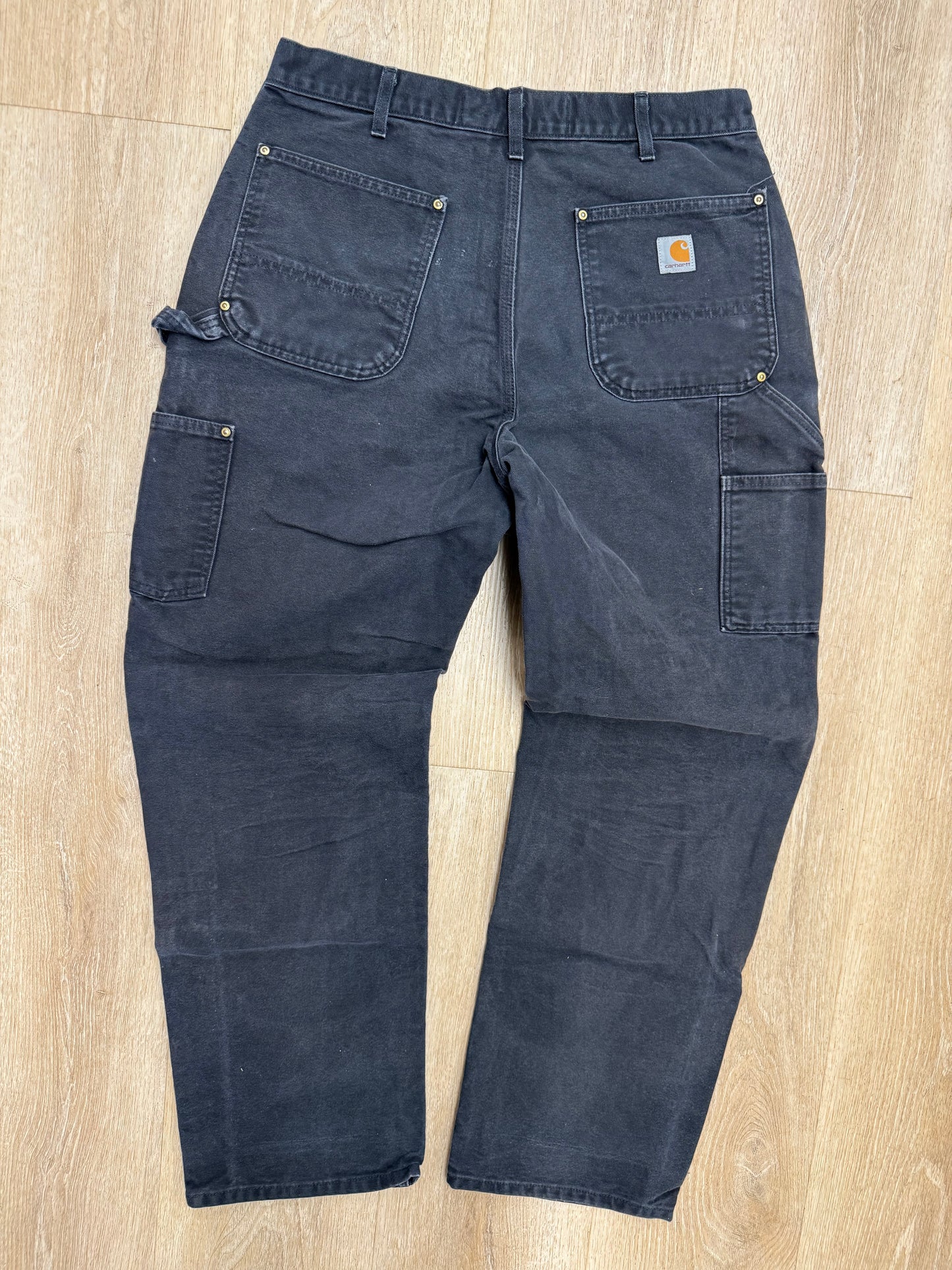 Faded Black Carhartt Double Knee Pants - 33 x 31.5