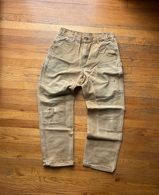 Faded Brown Carhartt Double Knee Pants - 33 x 31