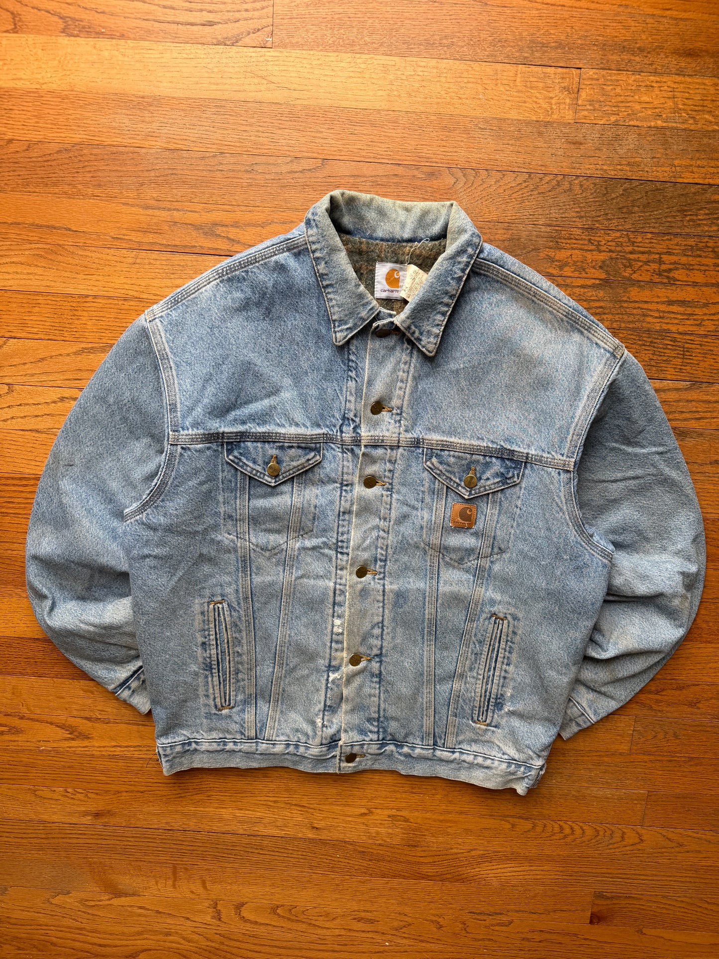 Faded Denim Carhartt Trucker Jacket Rare Liner - Large