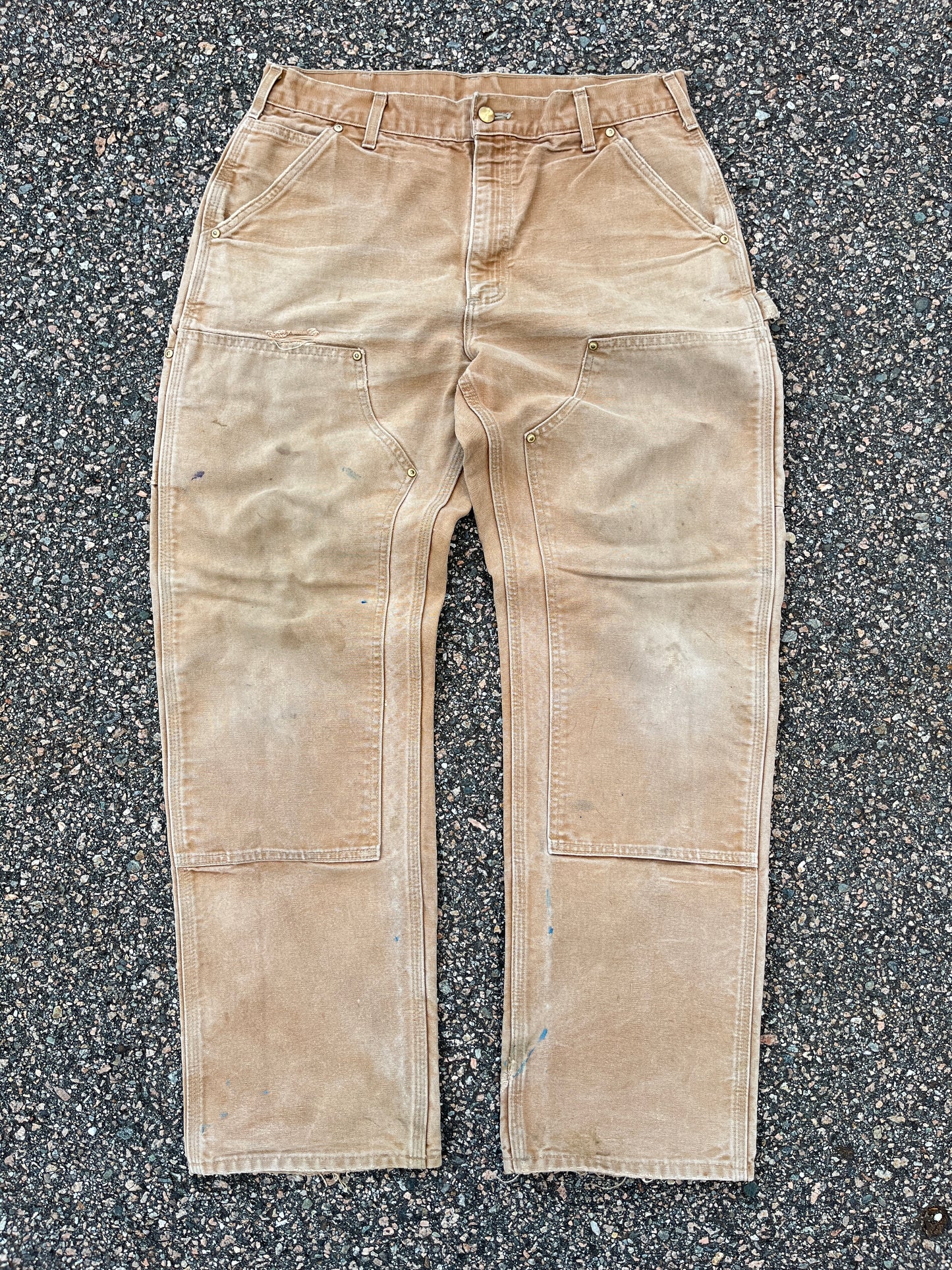 Faded Tan Carhartt Double Knee Pants - 32 x 30.5