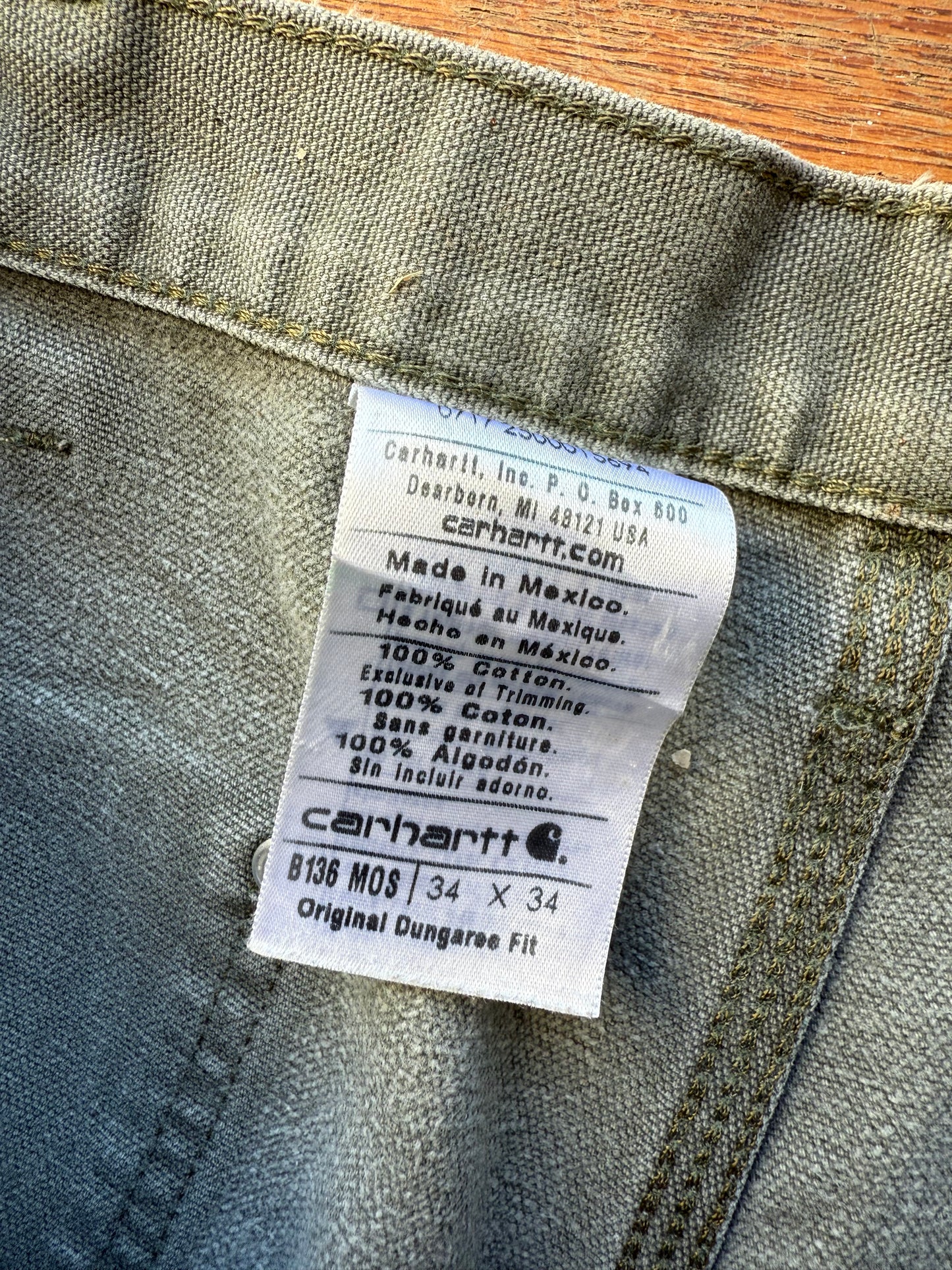 Faded Olive Green Carhartt Double Knee Pants - 33 x 32