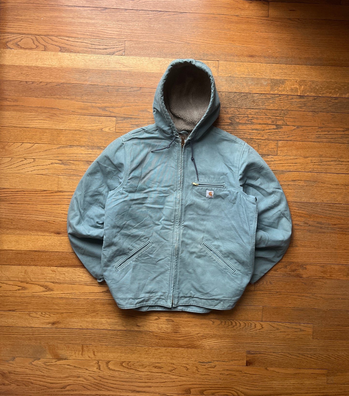 Faded Sky Blue Carhartt Sherpa Lined Jacket - Medium