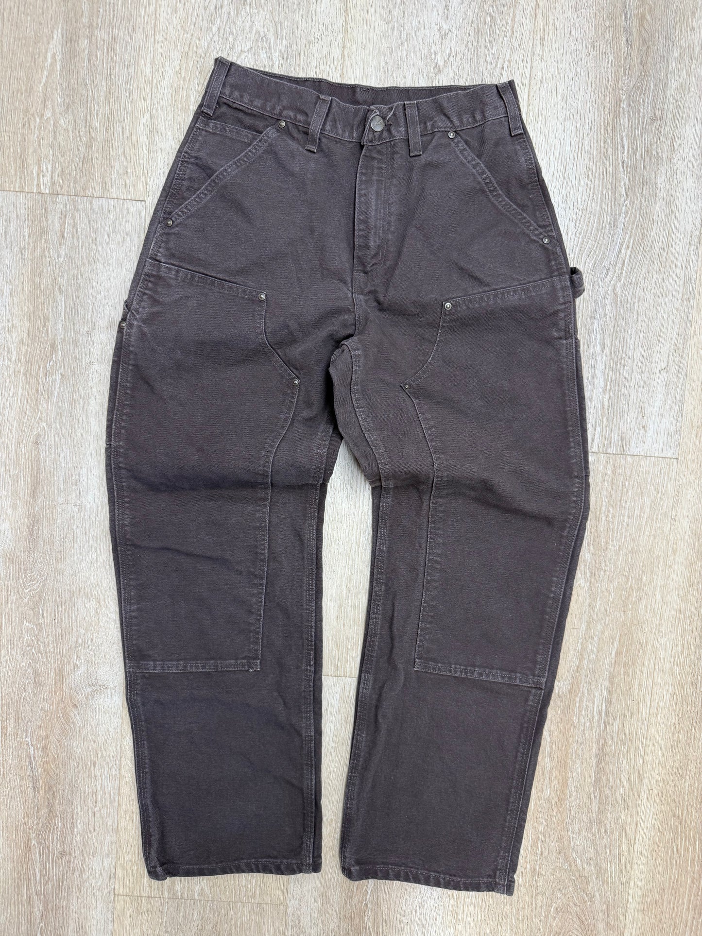 Faded Dark Brown Carhartt Double Knee Pants - 28 x 29.5