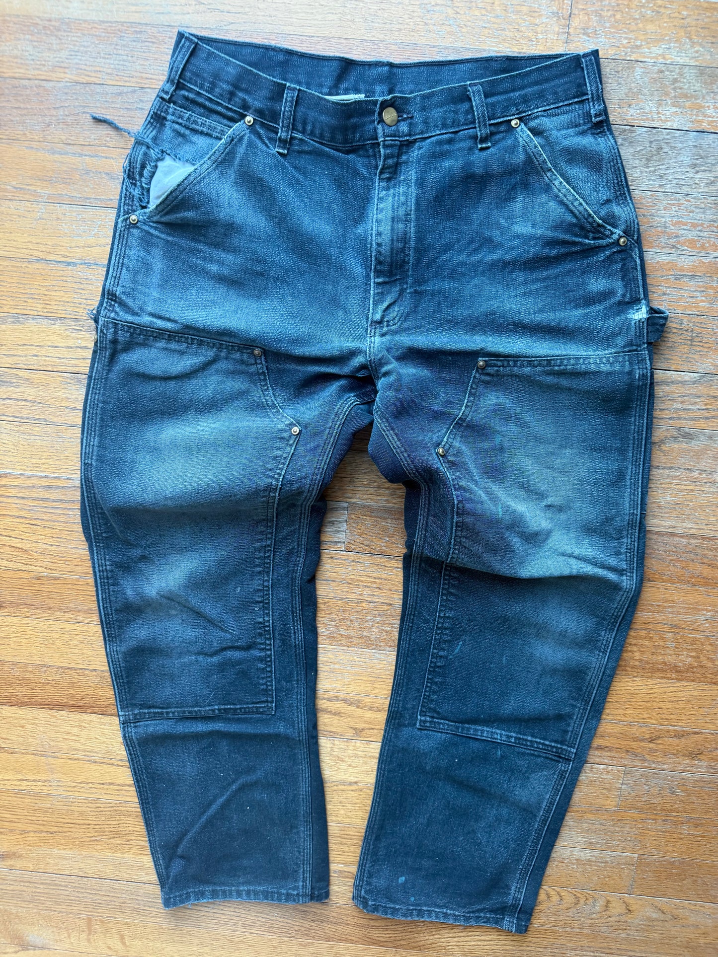 Faded Black Carhartt Double Knee Pants - 32 x 28.5