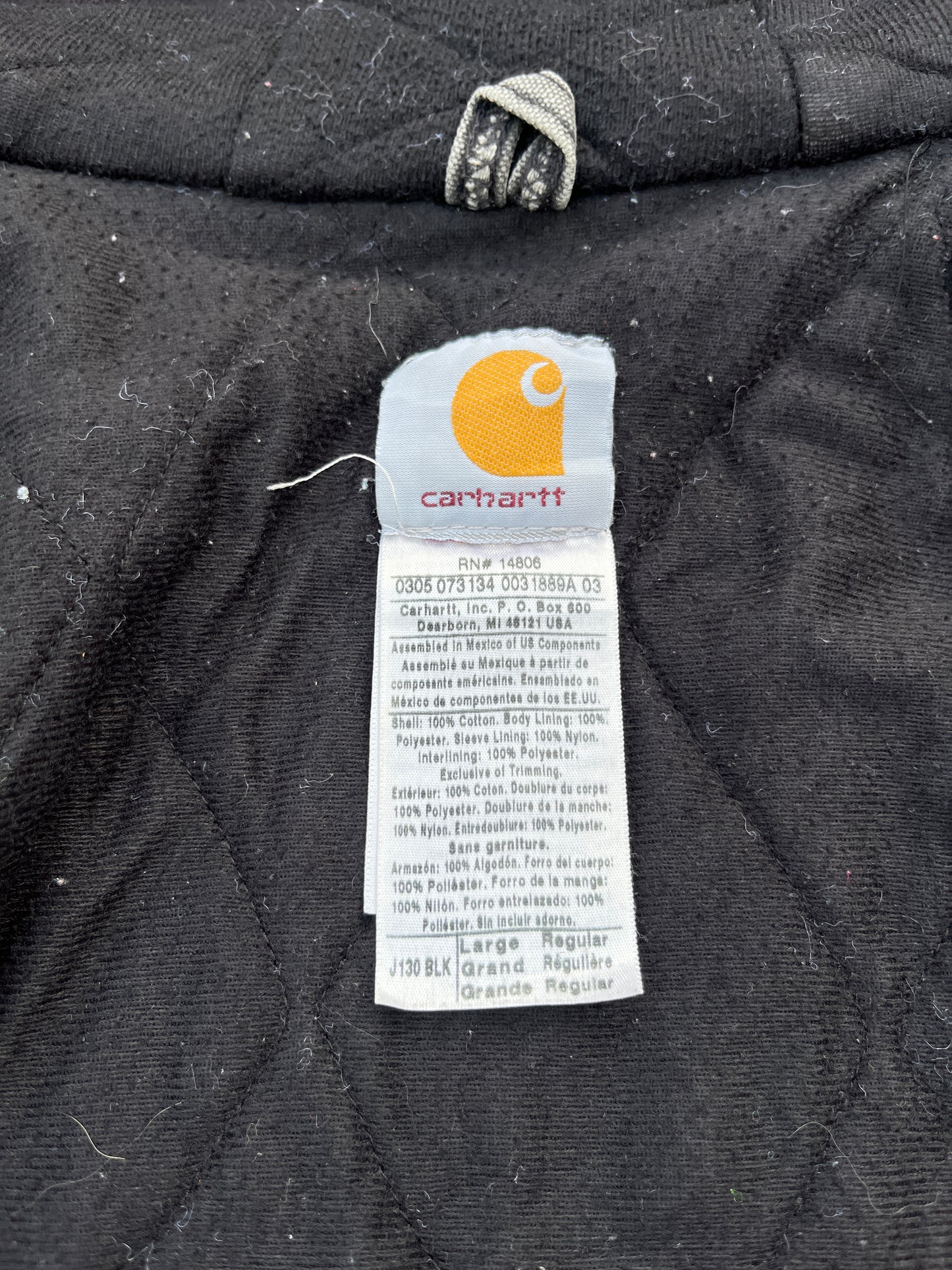 褪色和破旧黑色 Carhartt 运动夹克 - 大号