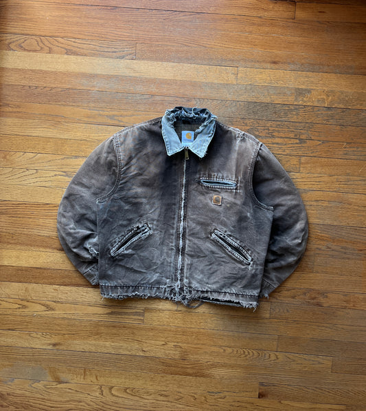 Faded n Distressed Dark Brown Carhartt Detroit Jacket - Boxy Medium