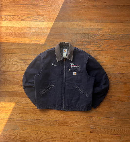 Faded Dark Navy Blue Carhartt Detroit Jacket - Large