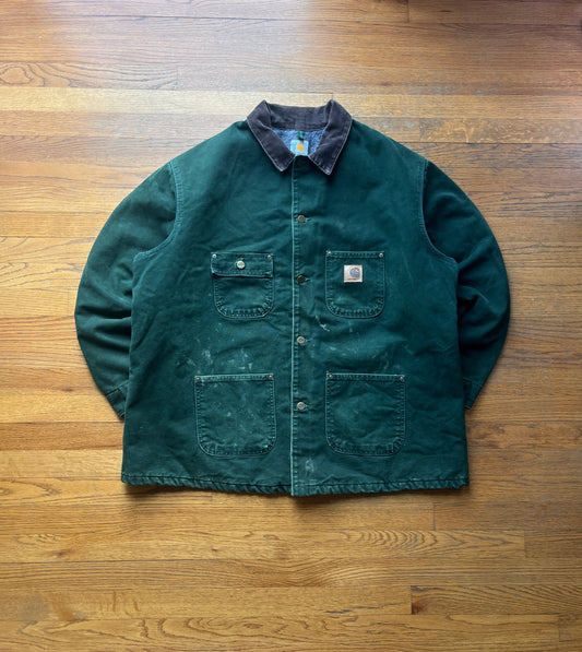 褪色和彩绘云杉绿色 Carhartt 工装夹克 - 宽松 XL-2XL