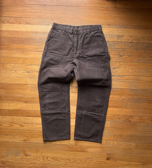 Faded Dark Brown Carhartt Double Knee Pants - 33 x 29.5