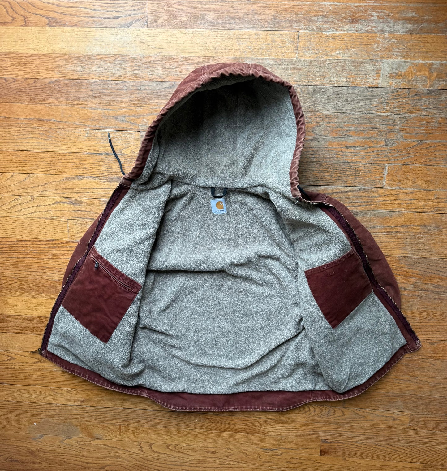 Faded Clay Red Sherpa Lined Carhartt Jacket - Large