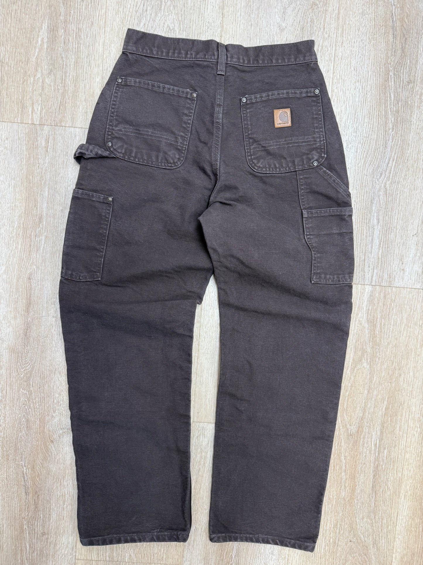 Faded Dark Brown Carhartt Double Knee Pants - 28 x 29.5