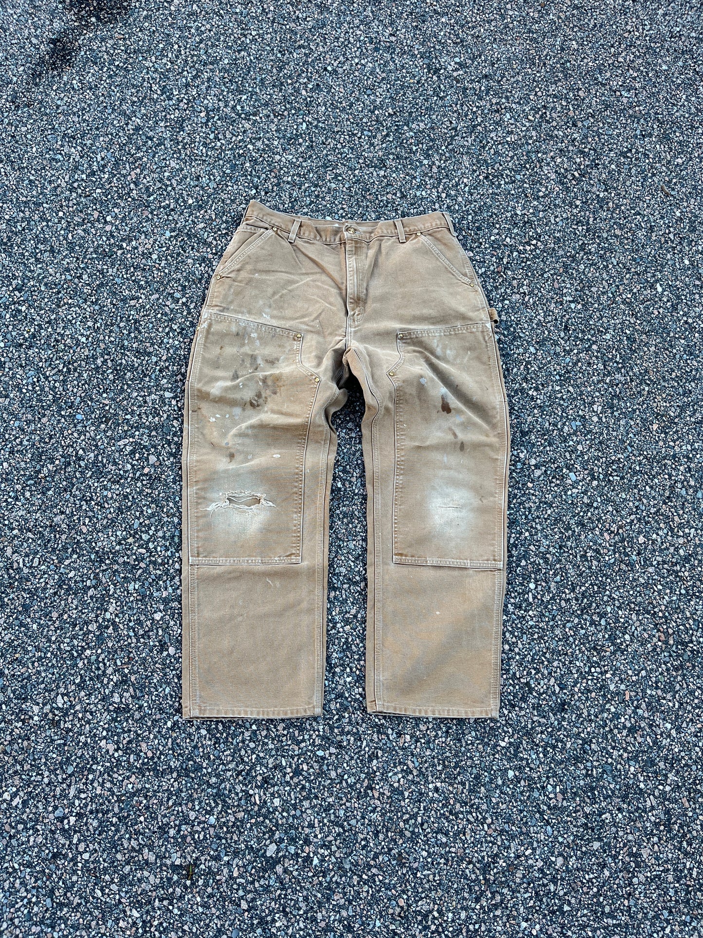 Faded Tan Carhartt Double Knee Pants - 34 x 30