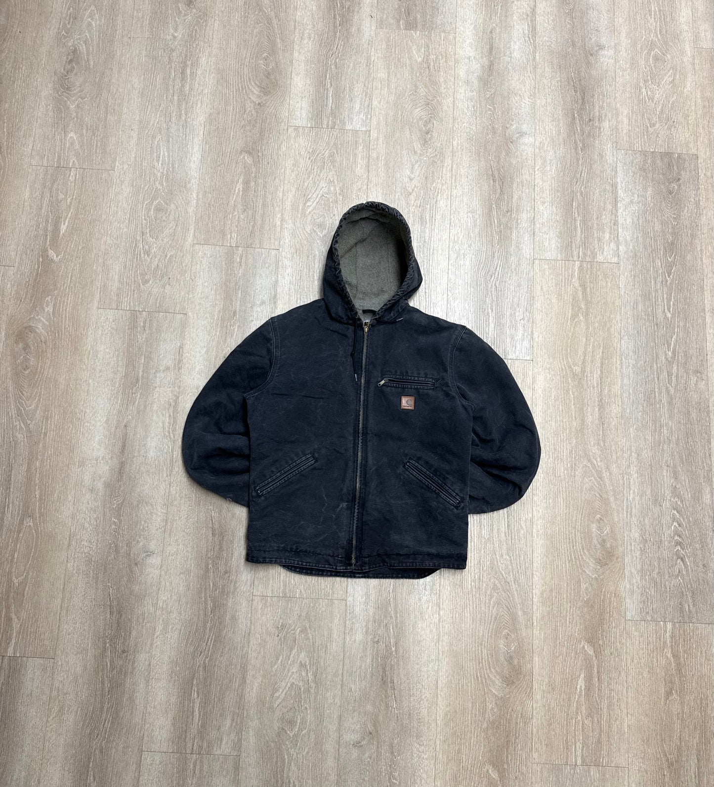 Faded Black Sherpa Lined Carhartt Jacket - Medium