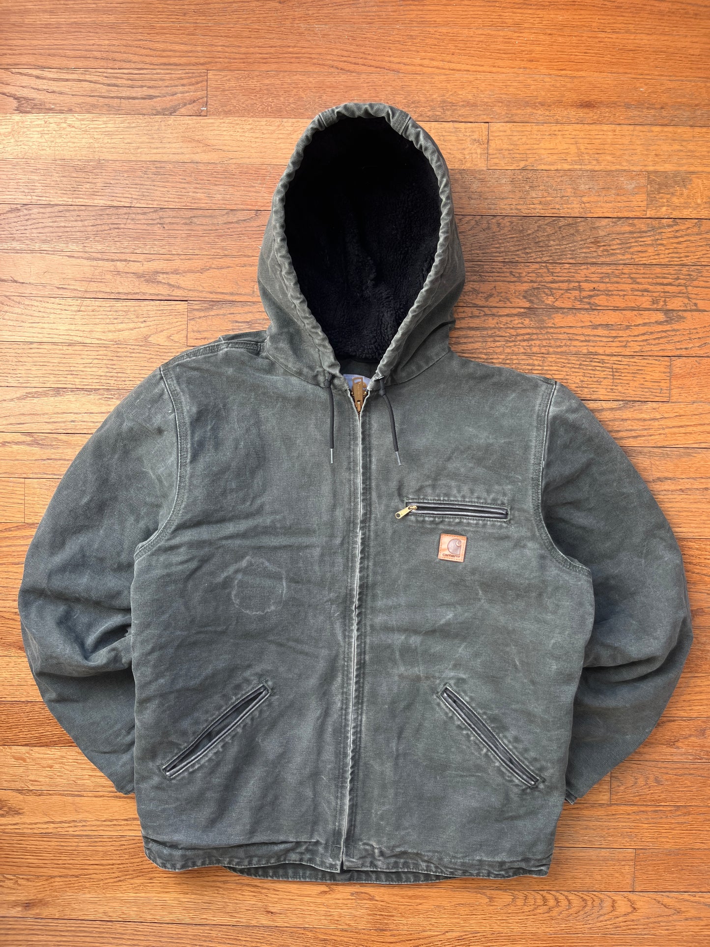 Faded Olive Green Carhartt Sherpa Lined Jacket - Medium