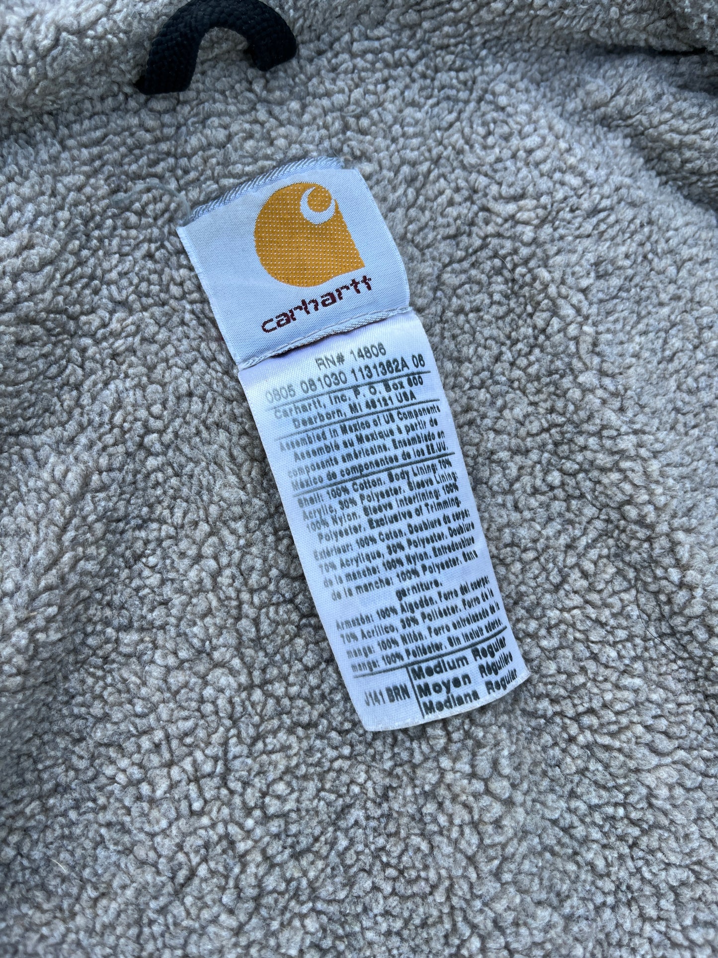 褪色棕色 Carhartt Sherpa 衬里夹克 - 中号