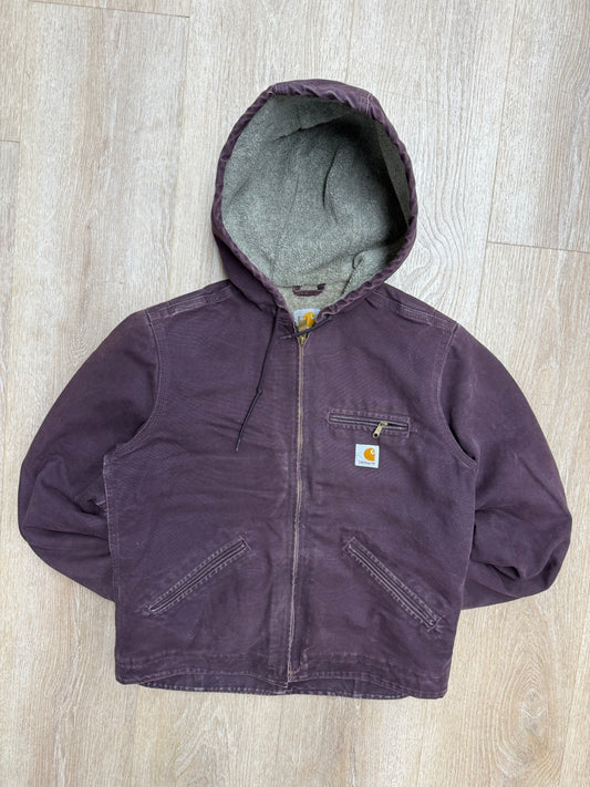 Faded Burgundy Sherpa Lined Carhartt Jacket - Small