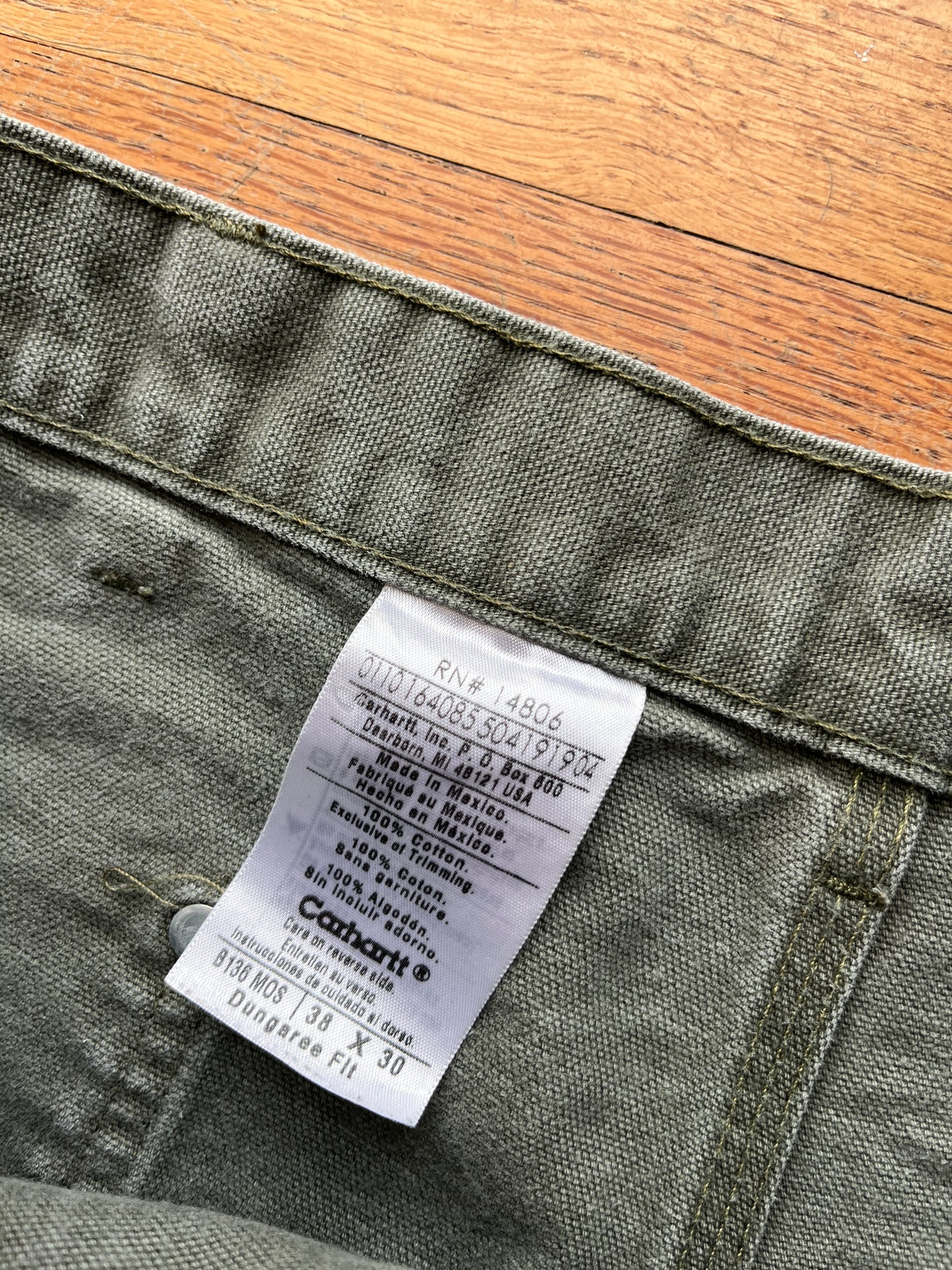 Faded Olive Green Carhartt Double Knee Pants - 36 x 29