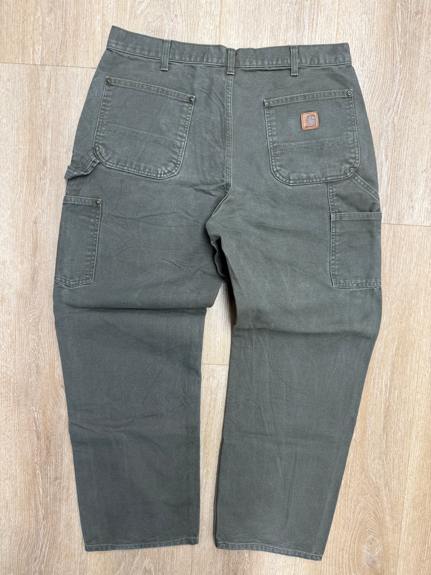 Faded Olive Green Carhartt Double Knee Pants - 34 x 30