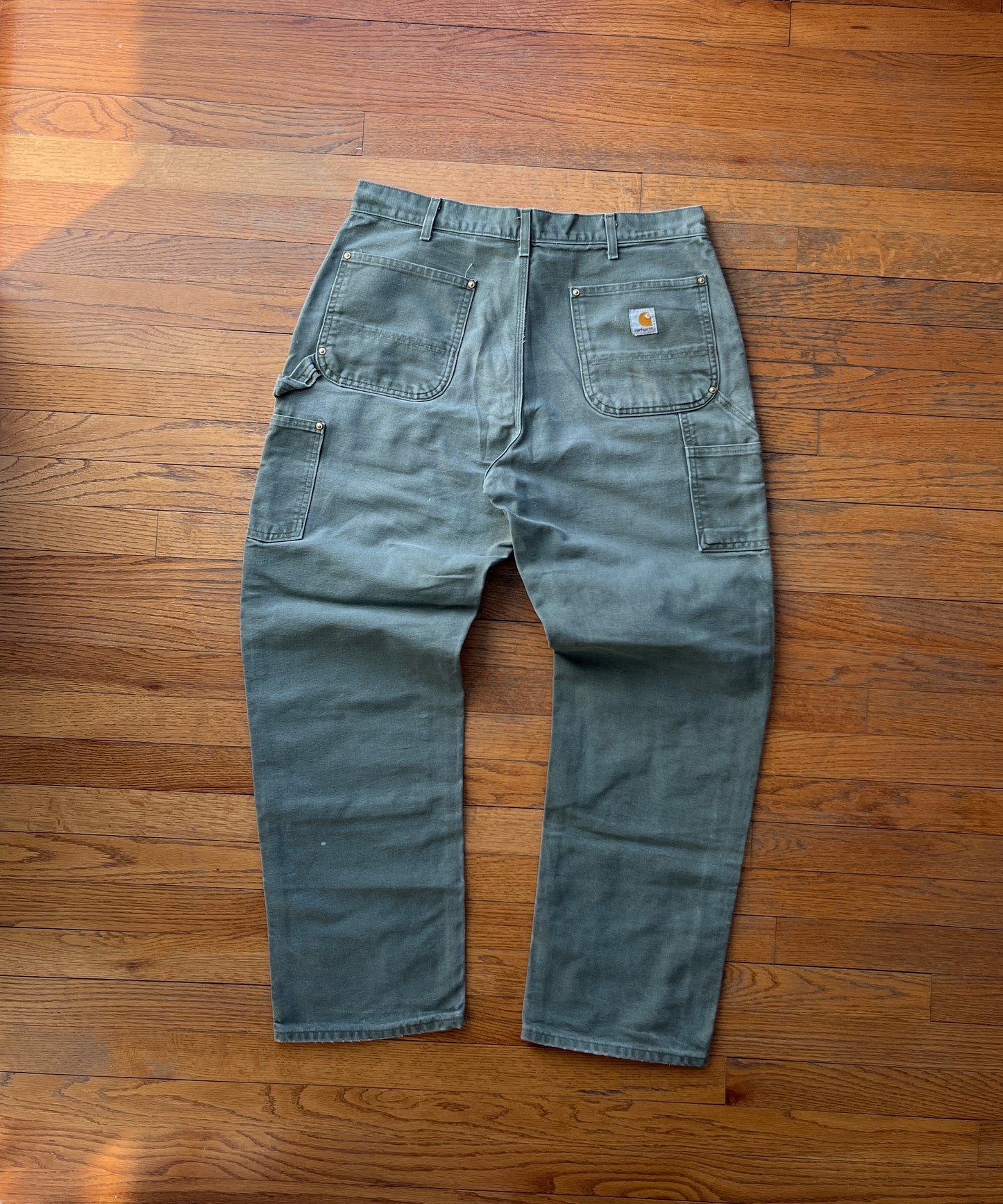 Faded Olive Green Carhartt Double Knee Pants - 34 x 30.5