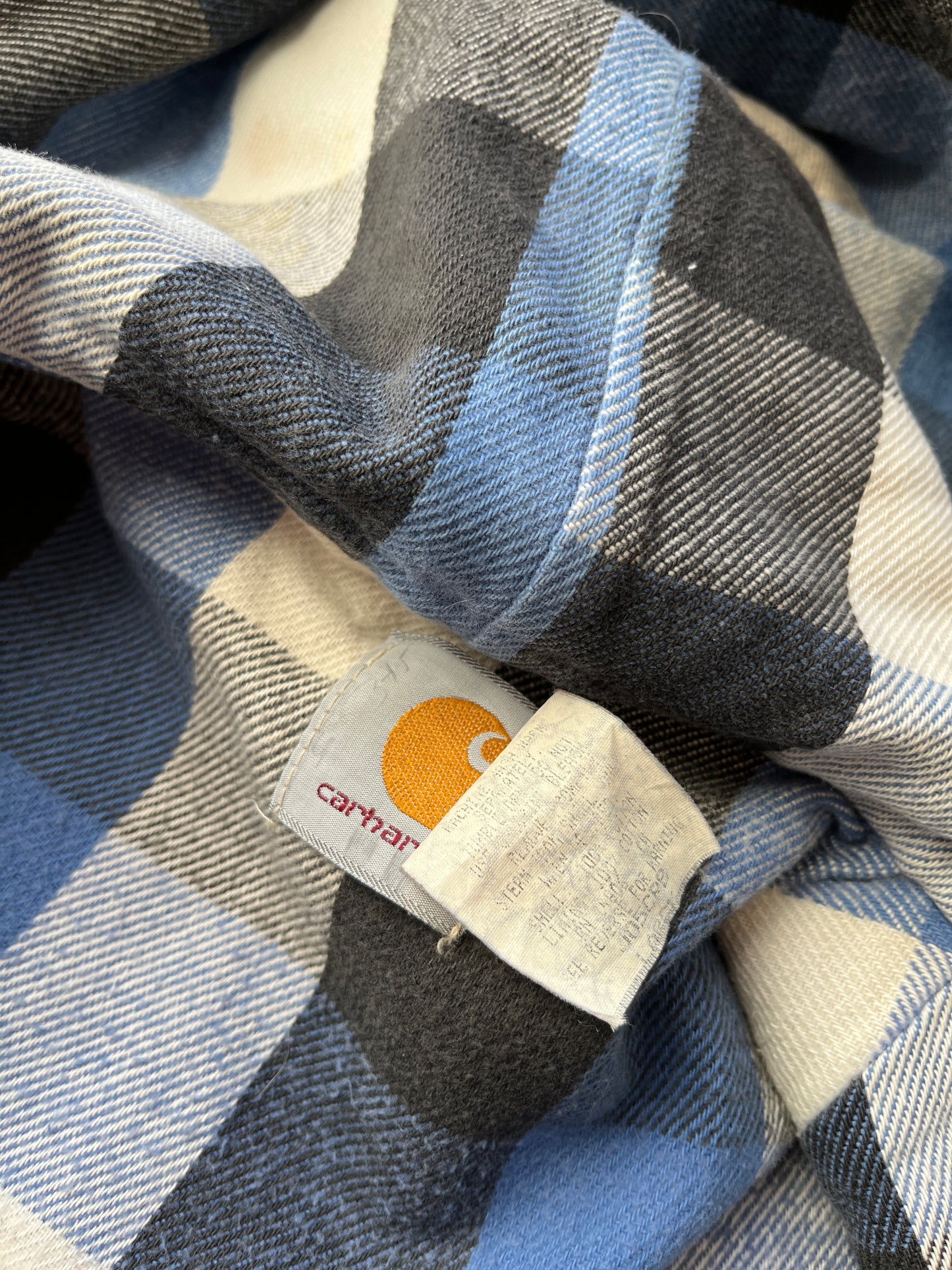 Plaid Lined Faded Baby Blue Carhartt Active Jacket -  Boxy S-M