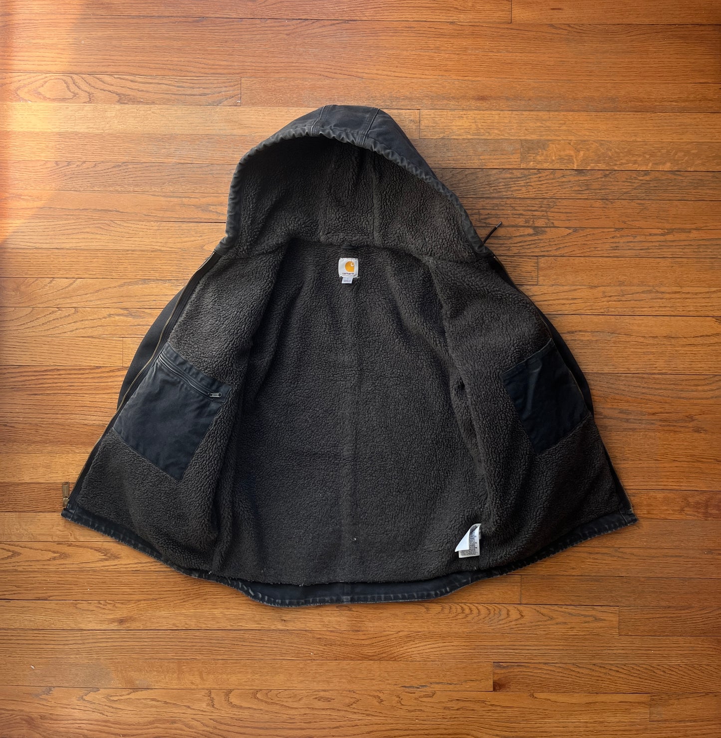 Faded Black Carhartt Sherpa Lined Jacket - Large