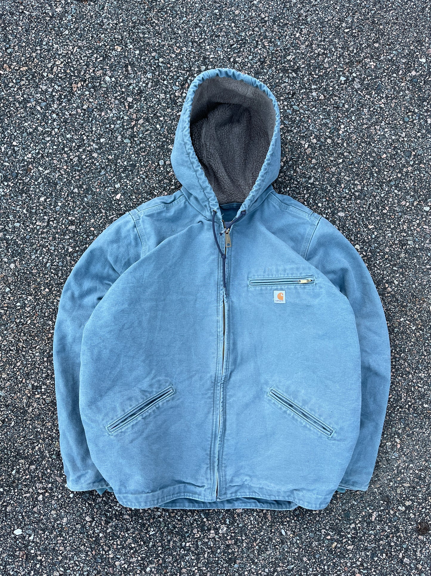 Faded Sky Blue Carhartt Sherpa Lined Jacket - Large