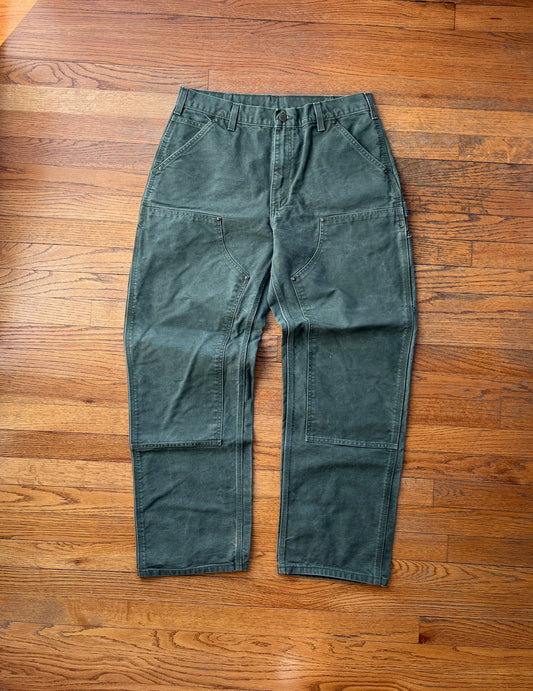 Faded Olive Green Carhartt Double Knee Pants - 33 x 30