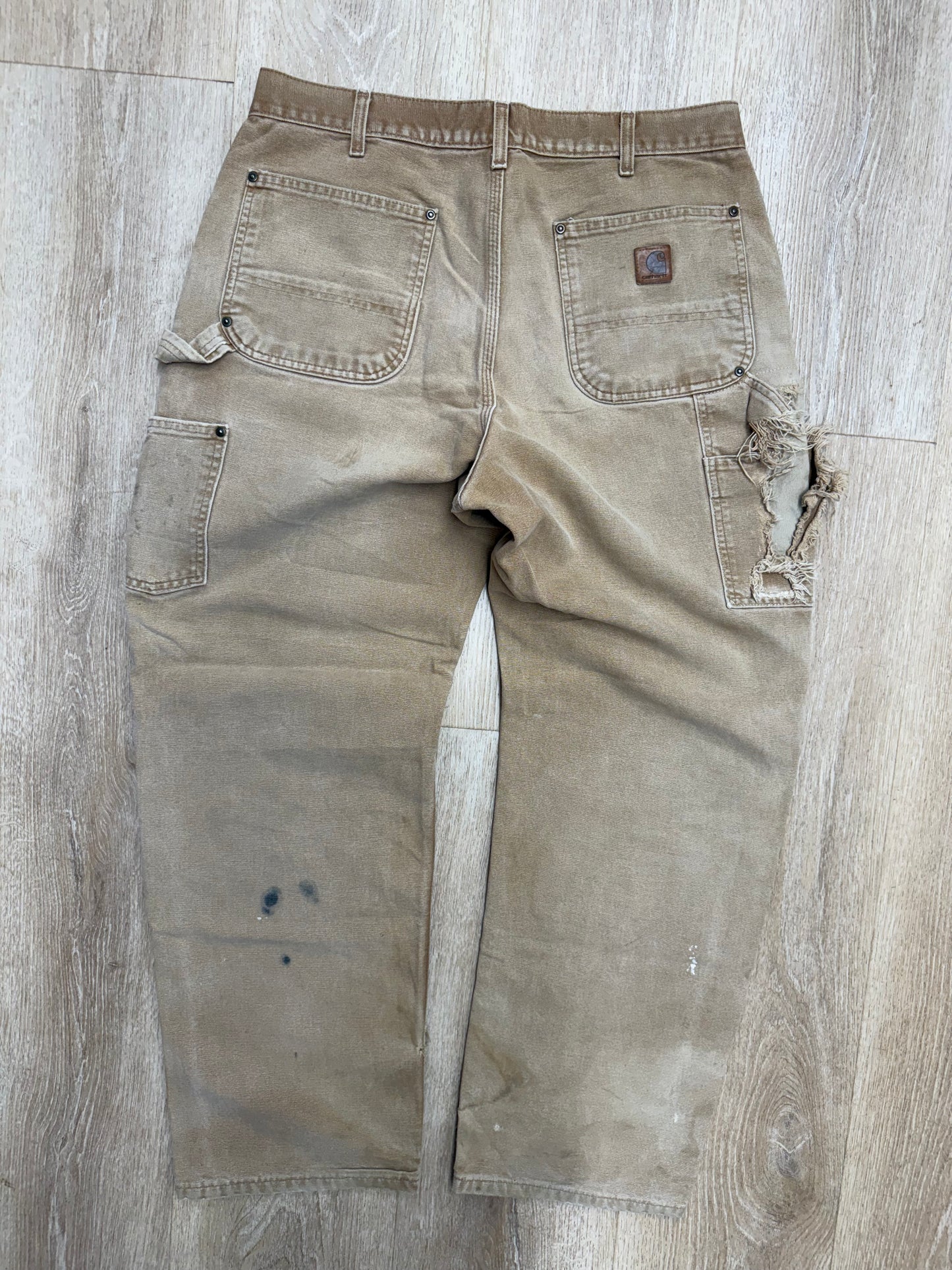 Faded Brown Carhartt Double Knee Pants - 33 x 30