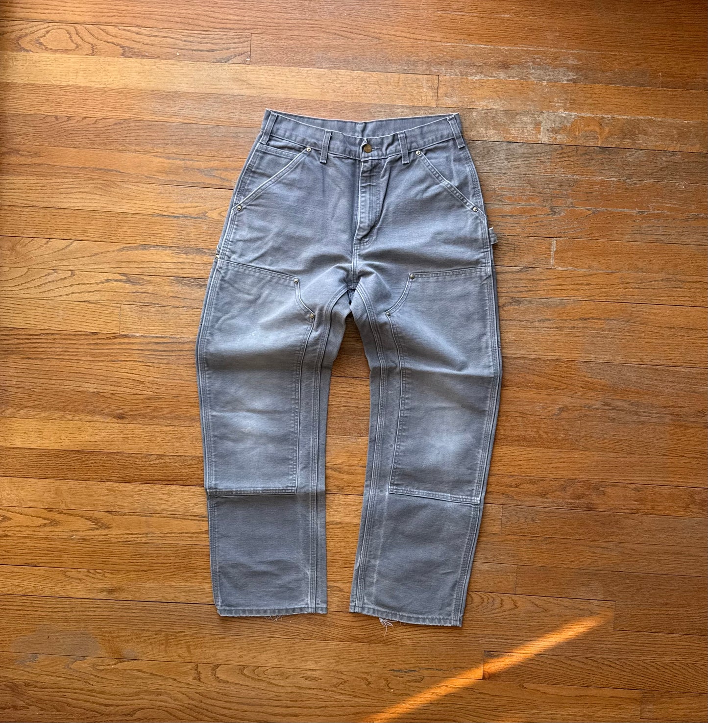 Faded Grey Carhartt Double Knee Pants - 29 x 28