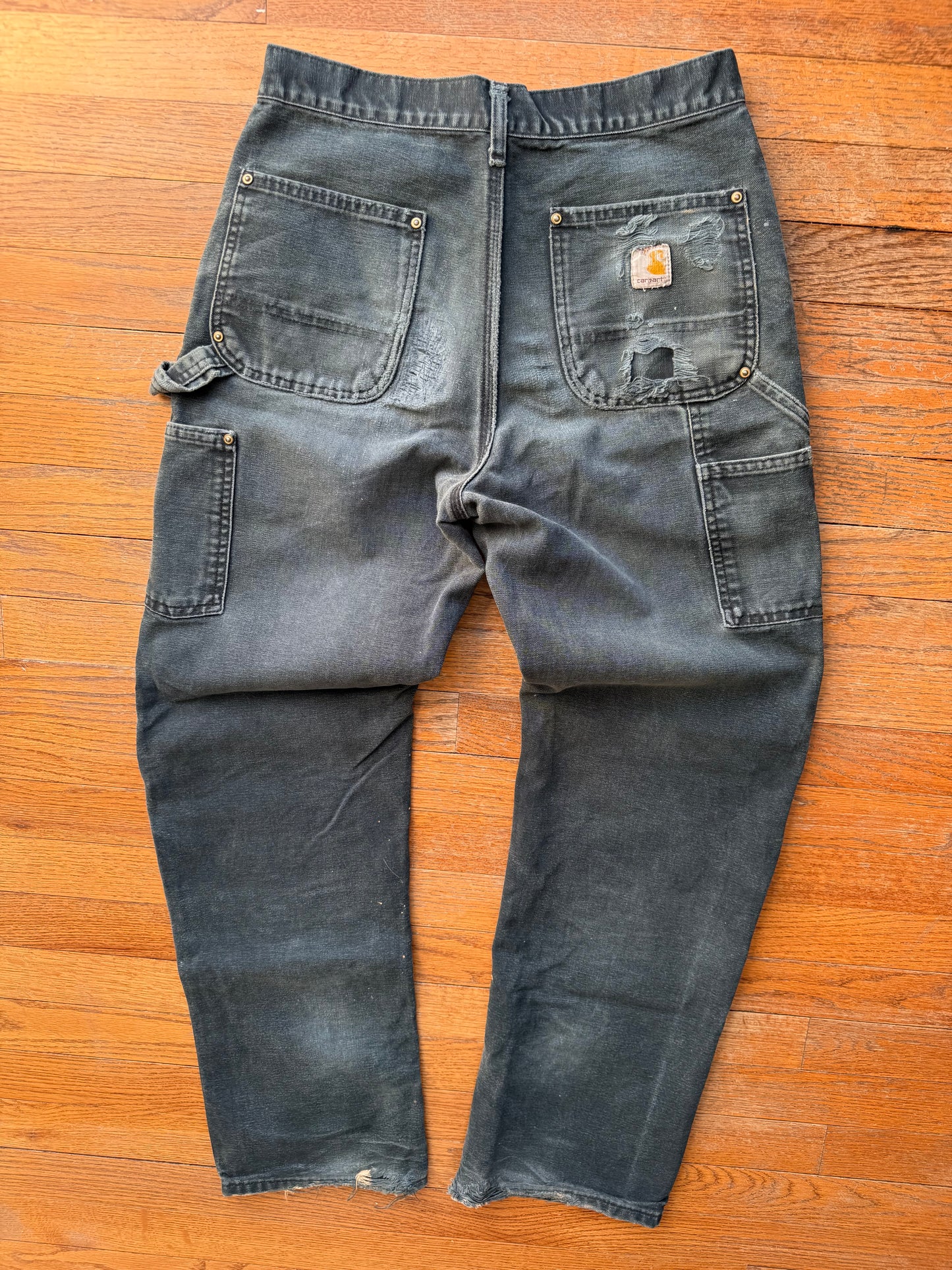 Faded Black Carhartt Double Knee Pants - 28 x 30