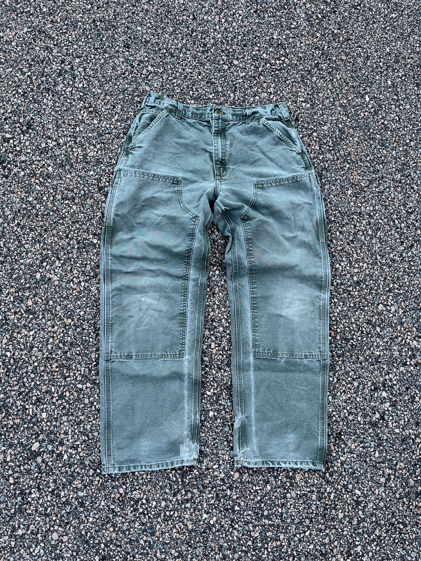 Faded Olive Green Carhartt Double Knee Pants - 34 x 30