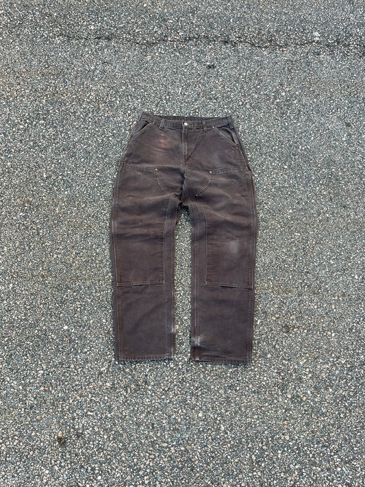 Faded Brown Carhartt Double Knee Pants - 34 x 32.5