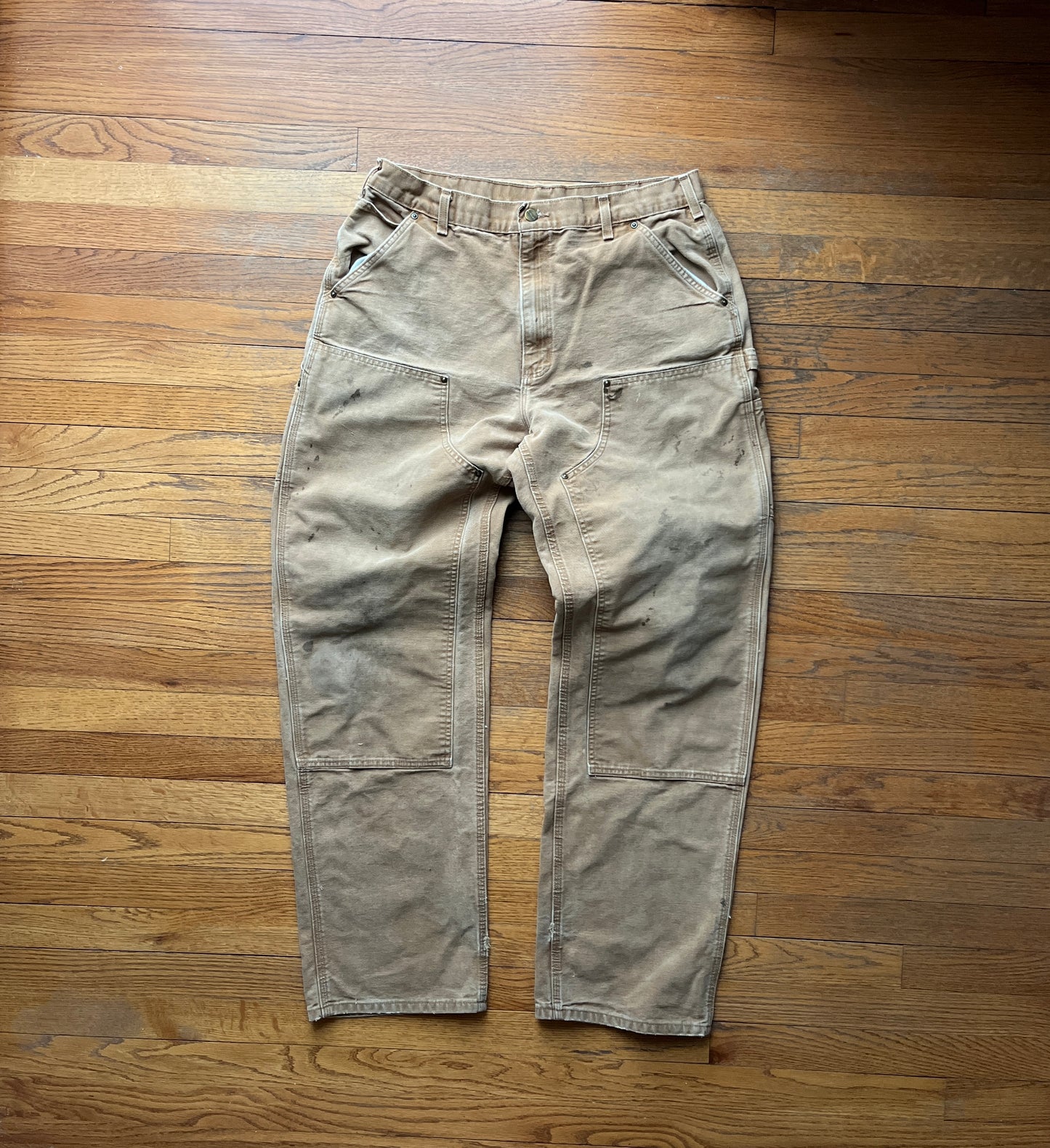 Faded Brown Carhartt Double Knee Pants - 34 x 33.5