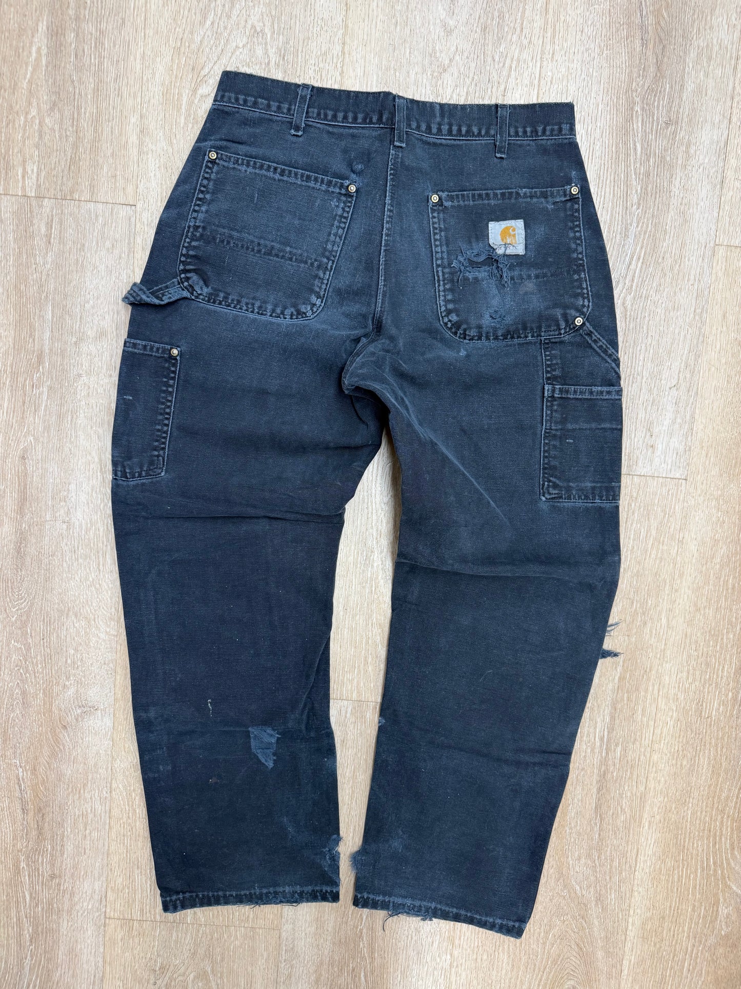 Faded Black Carhartt Double Knee Pants - 31 x 28