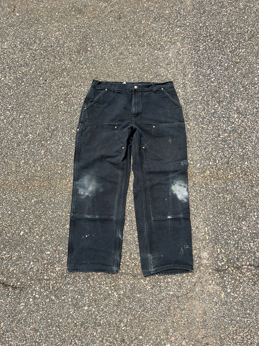 Faded Black Carhartt Double Knee Pants ~ 36 x 30