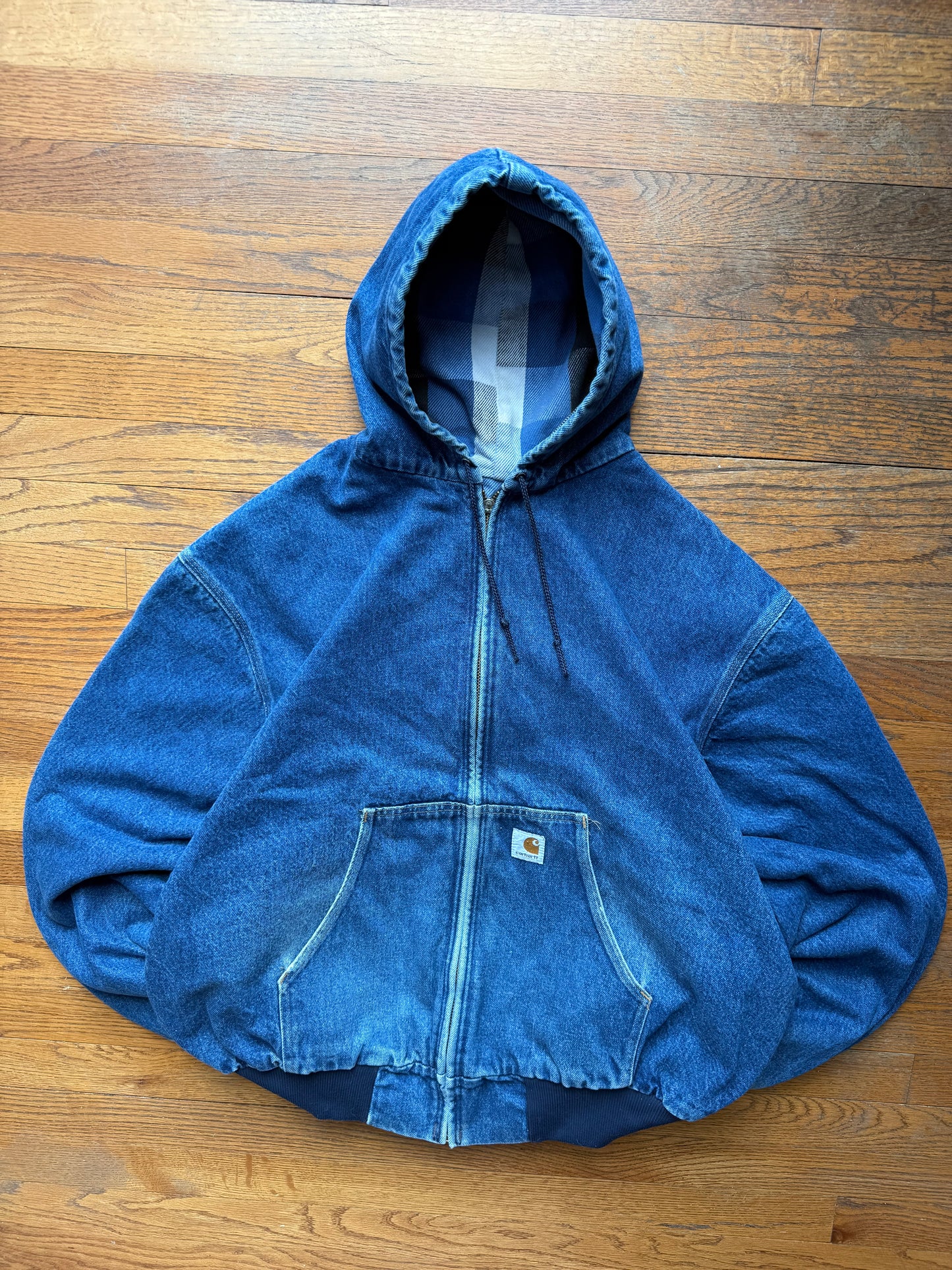 Faded Denim Plaid Lined Carhartt Active Jacket - Boxy XL