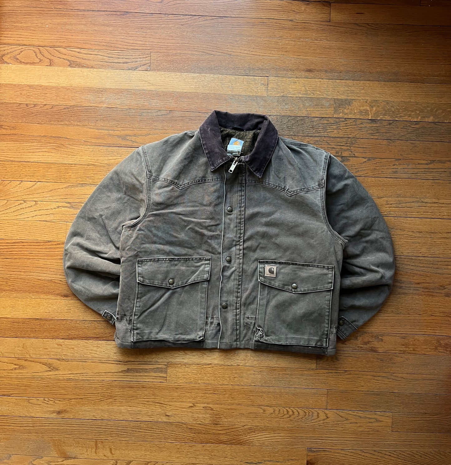 Faded Chestnut Brown Cropped Carhartt Chore Jacket - Large