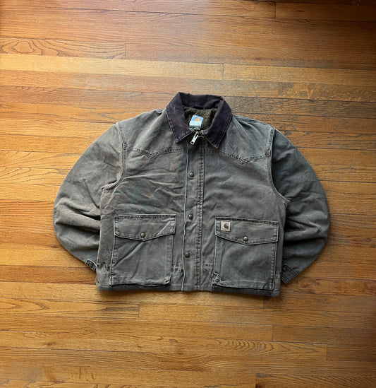 Faded Chestnut Brown Cropped Carhartt Chore Jacket - Large