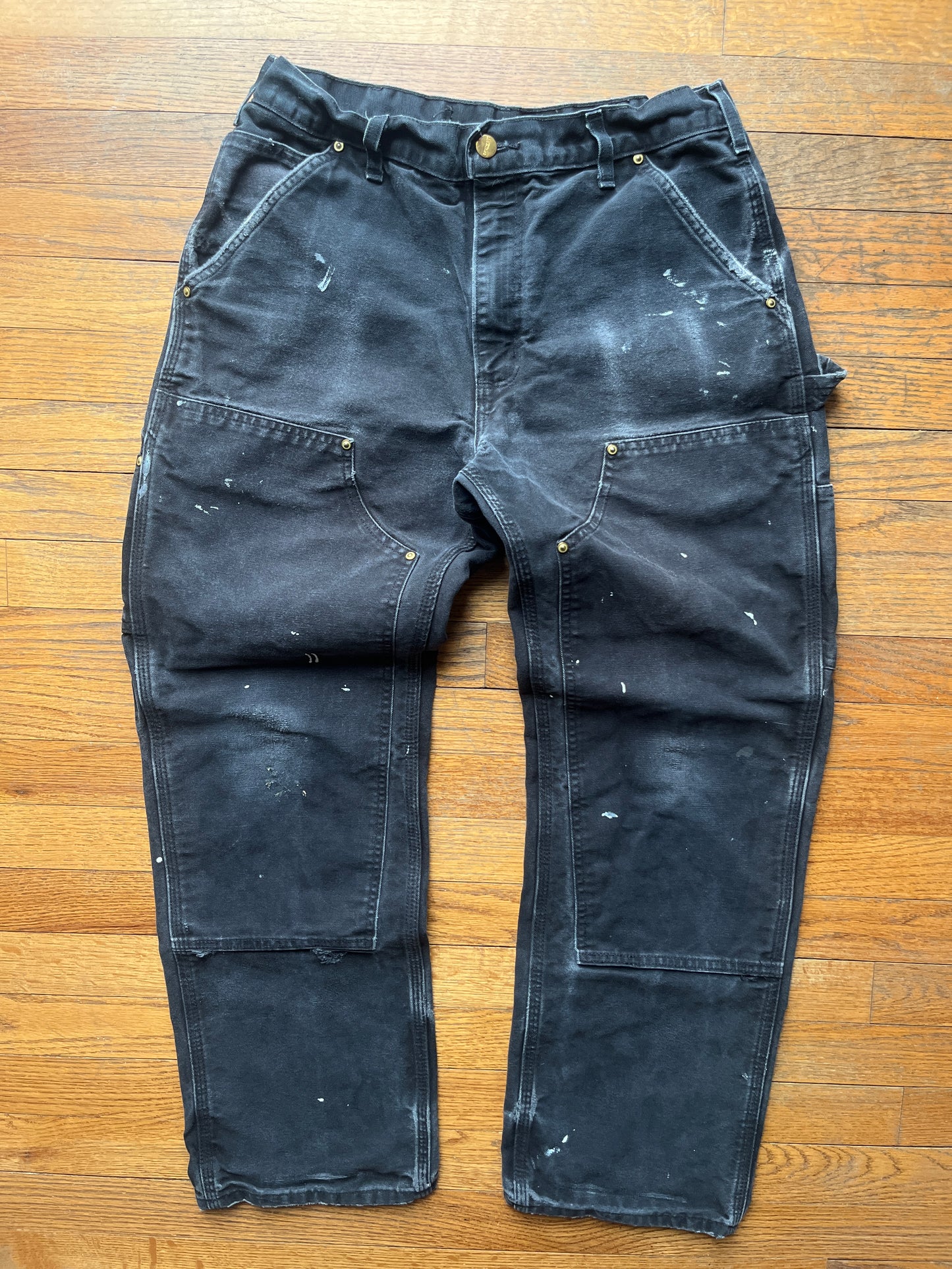 Faded Black Carhartt Double Knee Pants - 30 x 28.5