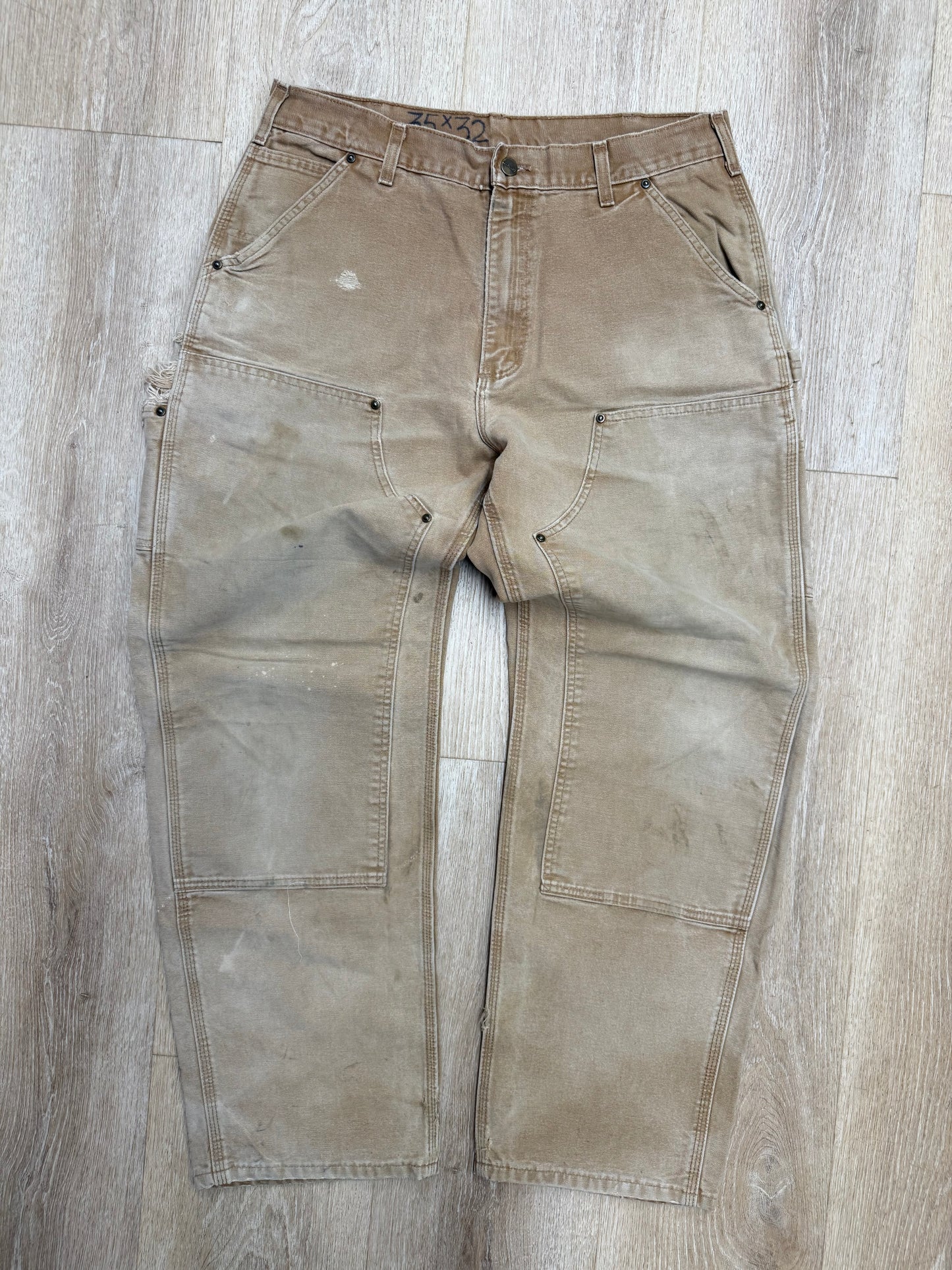 Faded Brown Carhartt Double Knee Pants - 33 x 30