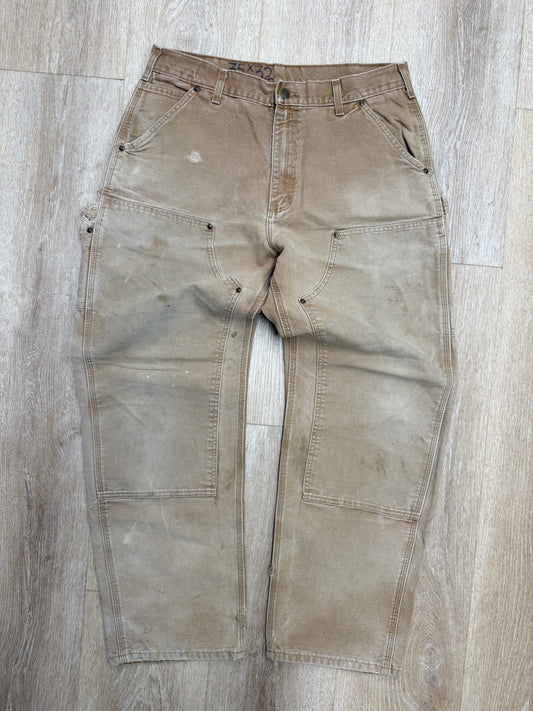 Faded Brown Carhartt Double Knee Pants - 33 x 30