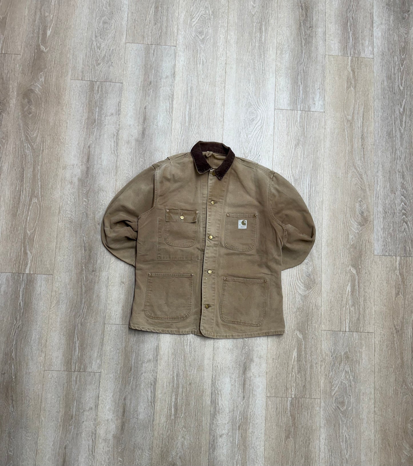 Faded Brown Unlined Carhartt Chore Jacket - Large